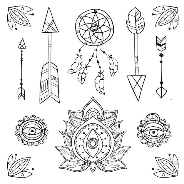 Hand drawn boho elements collection