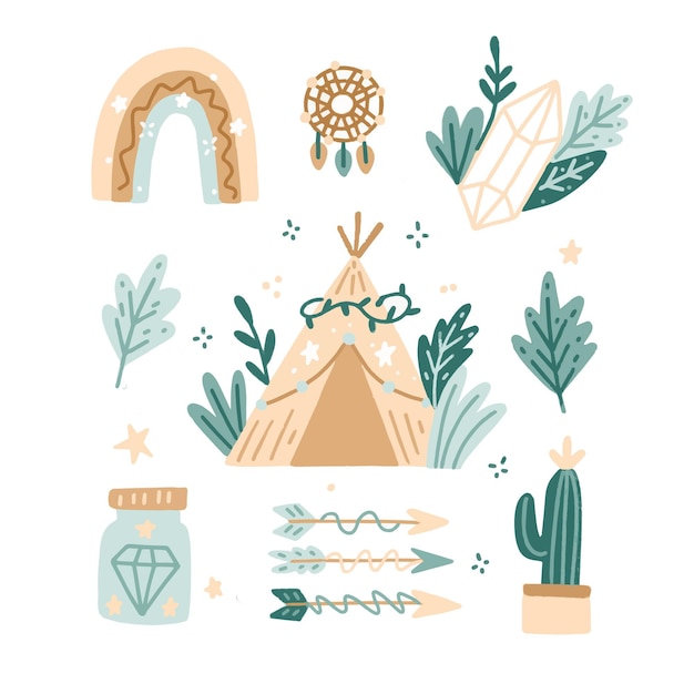 Free Vector hand drawn boho elements collection