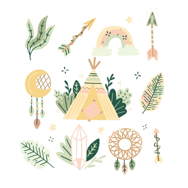 Free Vector hand drawn boho elements collection