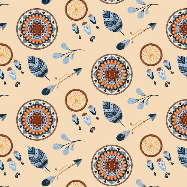 Hand drawn boho elements pattern