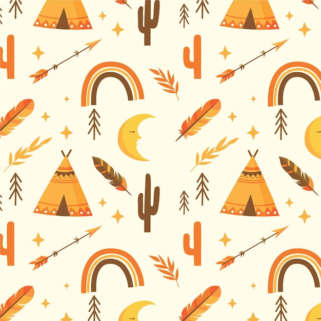 Hand drawn boho elements pattern