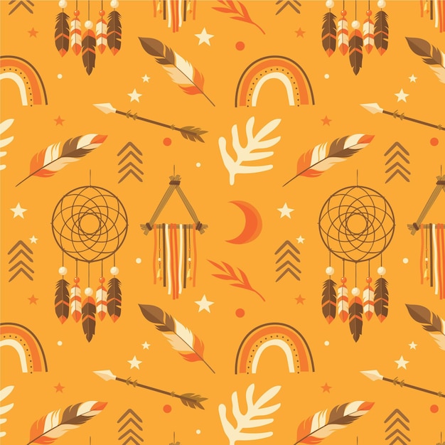 Hand drawn boho elements pattern