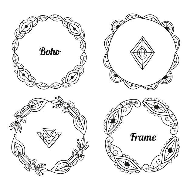 Free Vector hand drawn boho frame pack