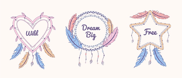 Free Vector hand drawn boho frame set