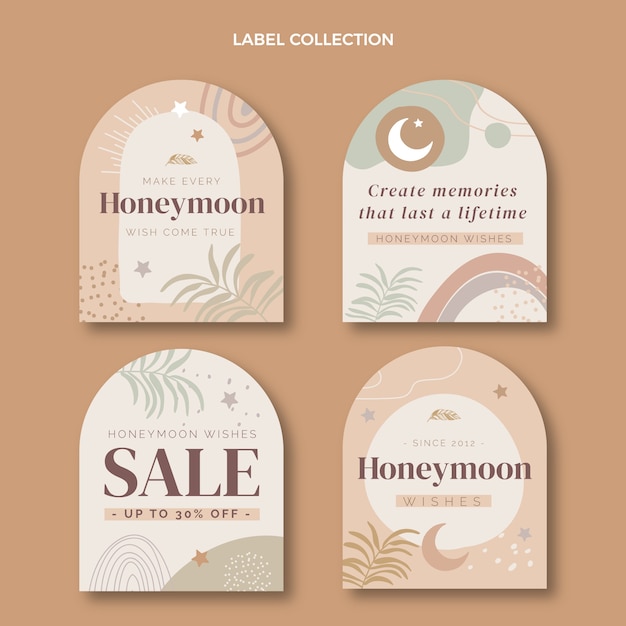 Hand drawn boho honeymoon labels collection