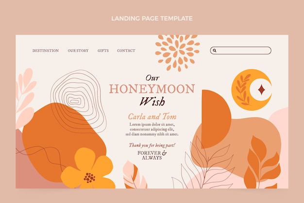 Hand drawn boho honeymoon landing page template