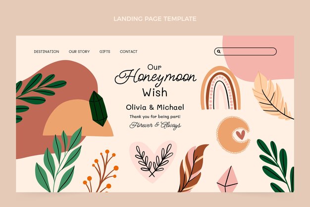 Hand drawn boho honeymoon landing page template