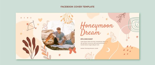 Hand drawn boho honeymoon social media cover template