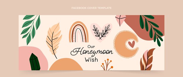 Hand drawn boho honeymoon social media cover template