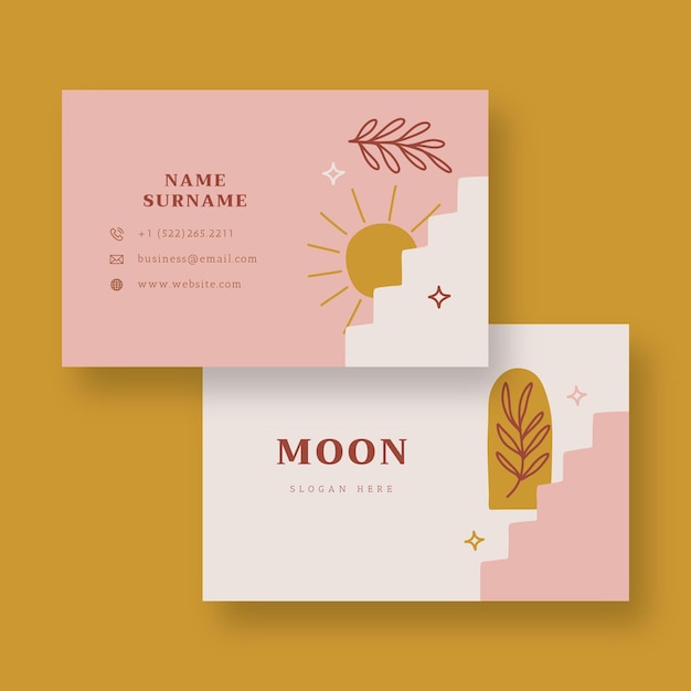 Hand drawn boho horizontal business card template