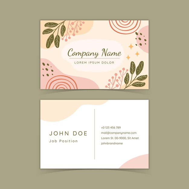 Hand drawn boho horizontal business card template