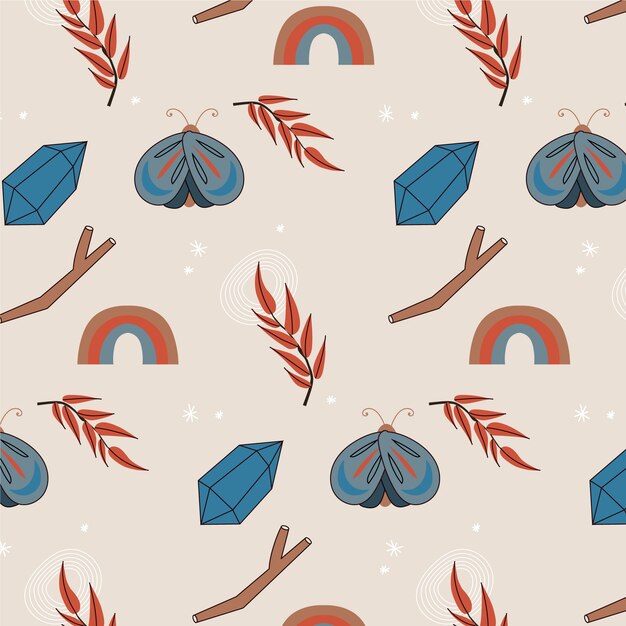 Hand drawn boho pattern with insects