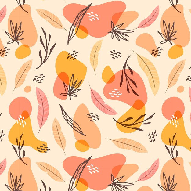 Hand drawn boho pattern with leaves