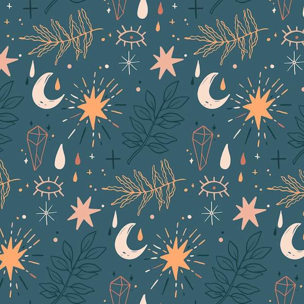 Free vector hand drawn boho pattern with nature elements