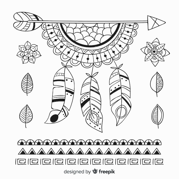 Free Vector hand drawn boho style element collection