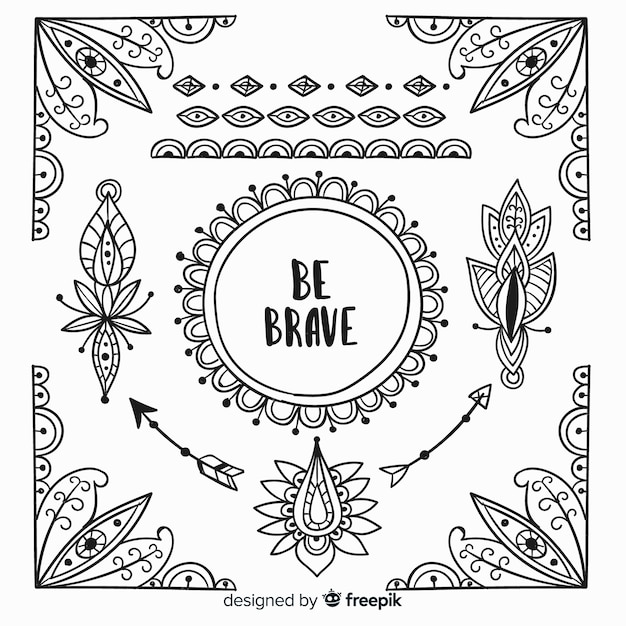 Free Vector hand drawn boho style element collection