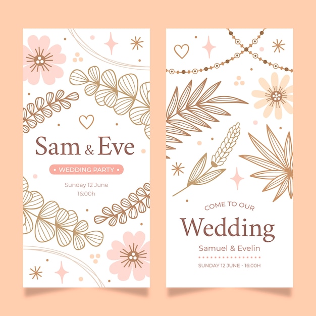 Hand drawn boho wedding banner vertical template