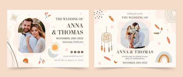 Hand drawn boho wedding brochure template