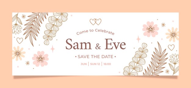 Hand drawn boho wedding facebook cover template