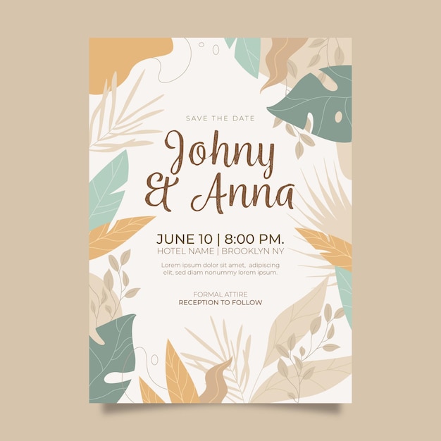 Hand drawn boho wedding invitation template