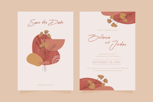 Hand drawn boho wedding invitation template