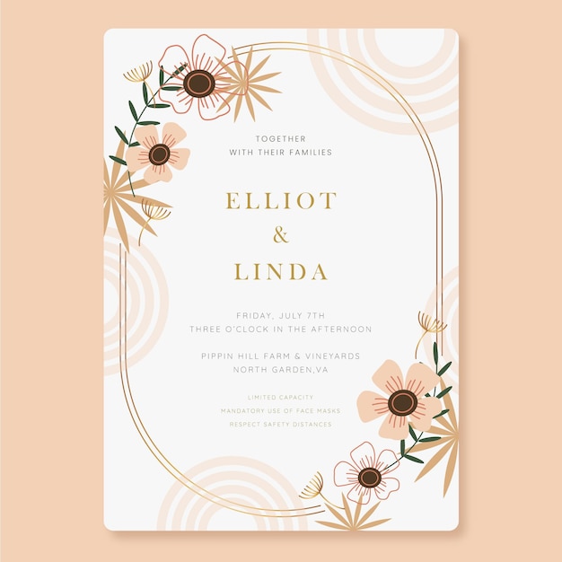 Hand drawn boho wedding invitation template