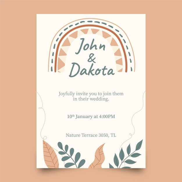 Hand drawn boho wedding invitation template