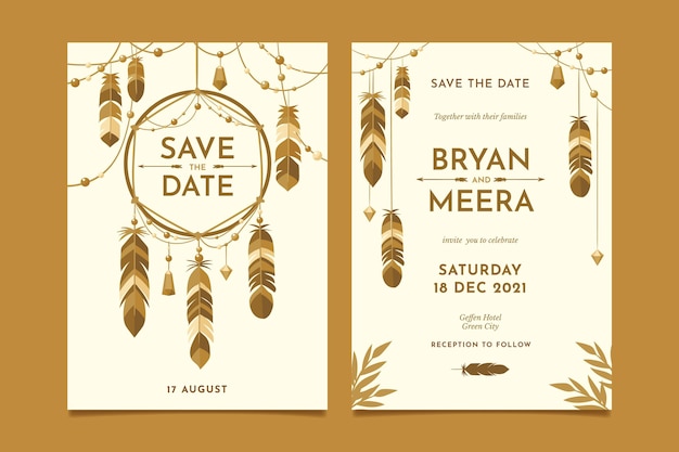 Hand drawn boho wedding invitation template