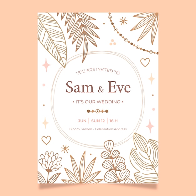 Hand drawn boho wedding invitation template