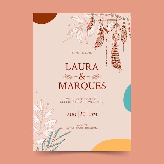 Free Vector hand drawn boho wedding invitation