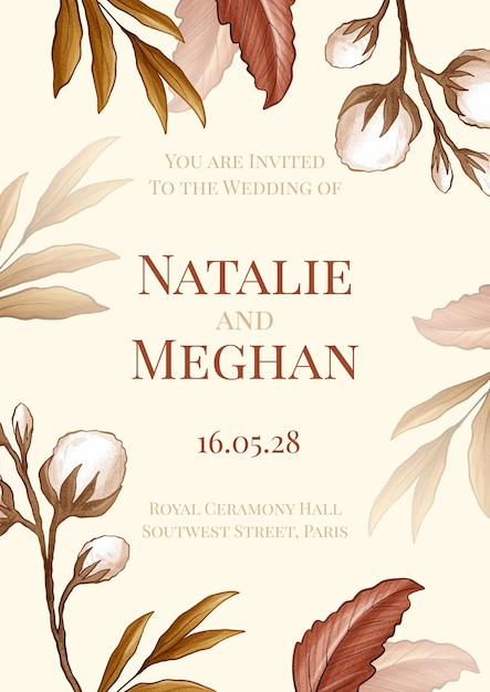 Hand drawn boho wedding invitation