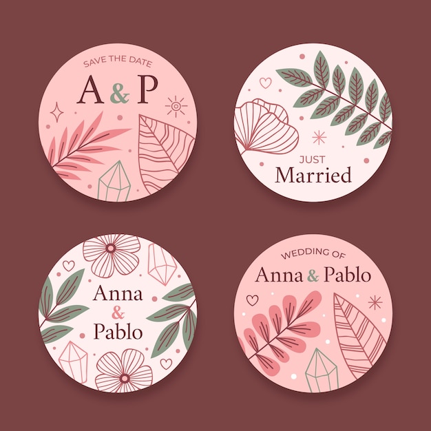 Hand drawn boho wedding labels or badges