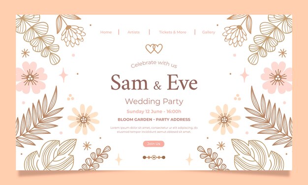 Hand drawn boho wedding landing page template