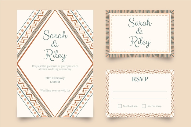 Hand drawn boho wedding stationery collection