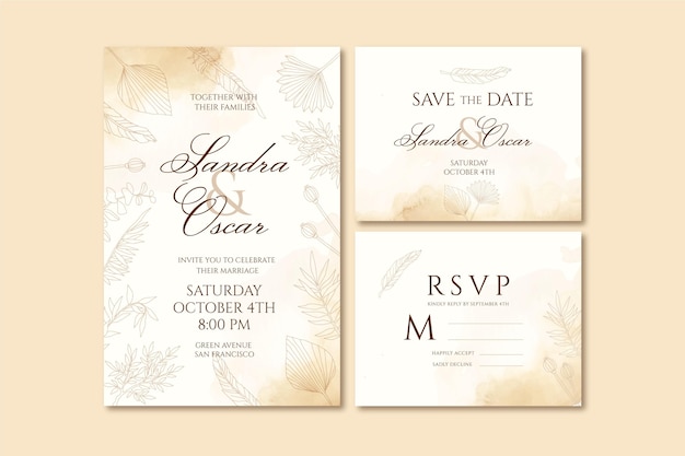 Hand drawn boho wedding stationery template