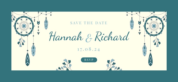 Free vector hand drawn boho wedding template design