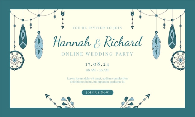 Hand drawn boho wedding template design