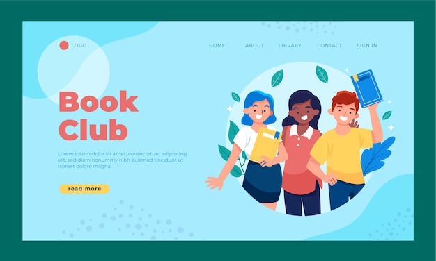 Free vector hand drawn book club landing page