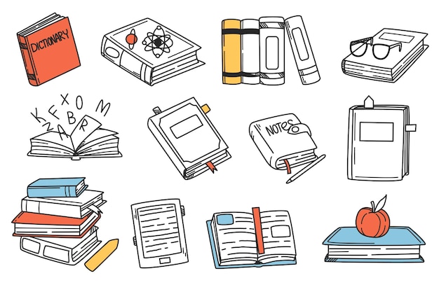 Free vector hand drawn books doodle set