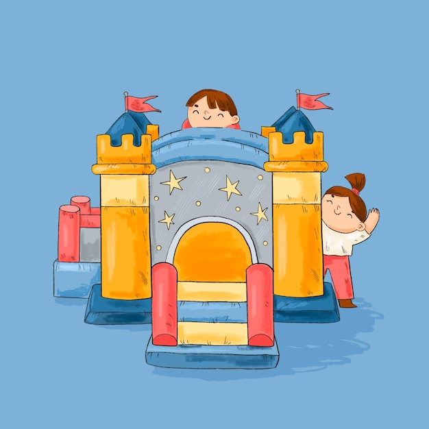 Free Vector hand drawn bounce house illustration with kids