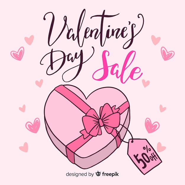 Free Vector hand drawn box valentine's day sale background