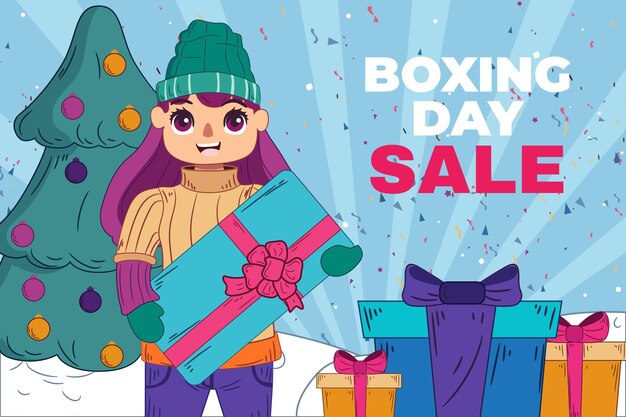 Hand drawn boxing day sale background