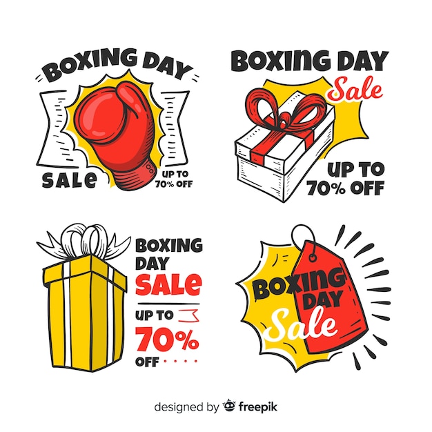 Free Vector hand drawn boxing day sale badge collection