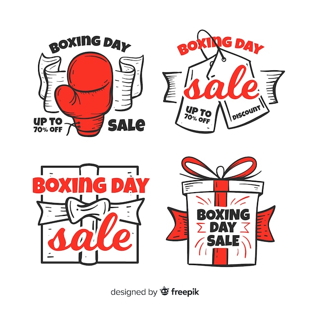 Free Vector hand drawn boxing day sale badge collection