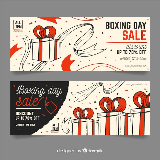 Hand drawn boxing day sale banners template