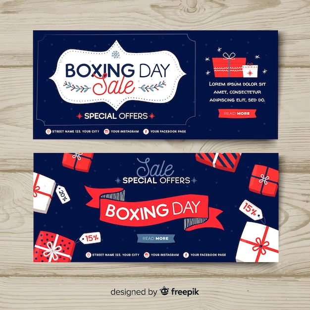 Free vector hand drawn boxing day sale banners