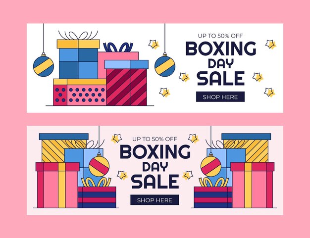 Hand drawn boxing day sale horizontal banners set