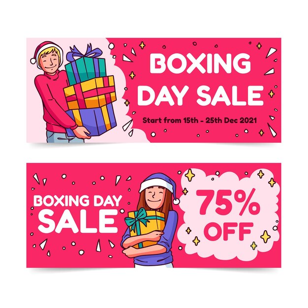 Hand drawn boxing day sale horizontal banners set