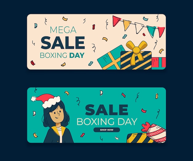 Hand drawn boxing day sale horizontal banners set