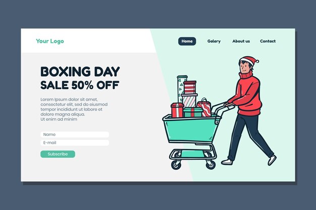 Hand drawn boxing day sale landing page template